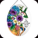 Suncatcher-MO259R-Indigo Hydrangea & Hummingbird/The whole earth .. - Indigo Hydrangea & Hummingbird/The whole earth is filled with his glory. Ps. 72:19