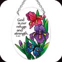 Suncatcher-SO295R-Butterfly & Irises//God is our - Butterfly & Irises//God is our